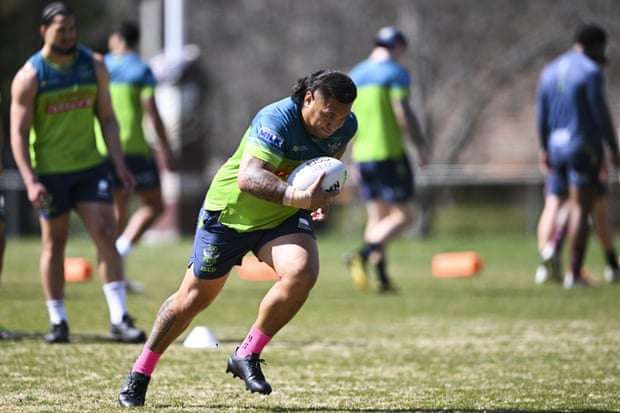 Josh Papalii during training at the Raiders Centre in Canberra.