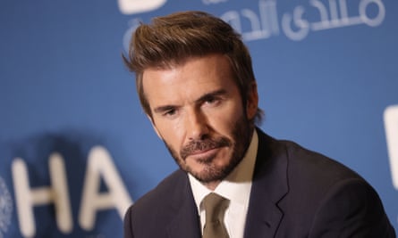 David Beckham takes part in a panel at the Doha Forum in Qatar