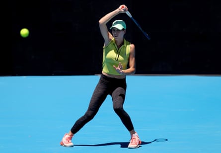 Ajla Tomljanovic at a practice session at Melbourne Park.