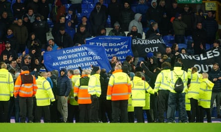 Everton fans hold up banners in protest against Southampton.