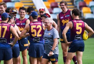 Lions coach Chris Fagan during a training session at the Gabba.