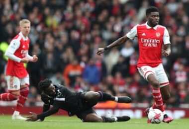 Thomas Partey wins the ball during Arsenal’s game against Crystal Palace