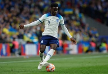Bukayo Saka attacks for England