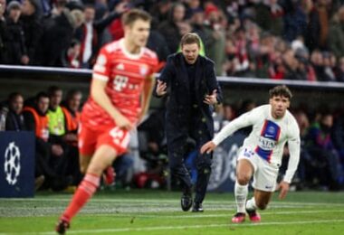 Julian Nagelsmann reacts as Bayern Munich take on PSG in the Champions League